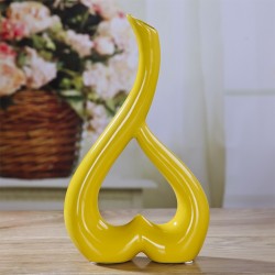 Heart Shape Creative Ceramic Flower Vase Home Decor Wedding Festival Office Desktop Decoration  Yellow
