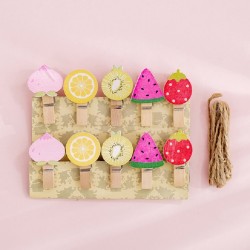 2 PCS Cartoon Hanging Photo Wall Decoration Hemp Rope Creative Colorful Wooden Clip  Fruit