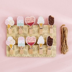 2 PCS Cartoon Hanging Photo Wall Decoration Hemp Rope Creative Colorful Wooden Clip  Ice Cream