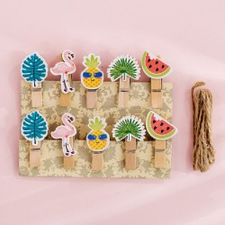 2 PCS Cartoon Hanging Photo Wall Decoration Hemp Rope Creative Colorful Wooden Clip  Flamingo