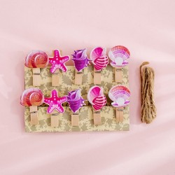 2 PCS Cartoon Hanging Photo Wall Decoration Hemp Rope Creative Colorful Wooden Clip  Shell
